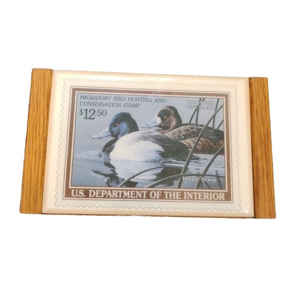 Vtg US Dept Of Interior & Agriculture Bird Duck Stamp Theme Wooden Napkin Holder - Picture 2 of 15